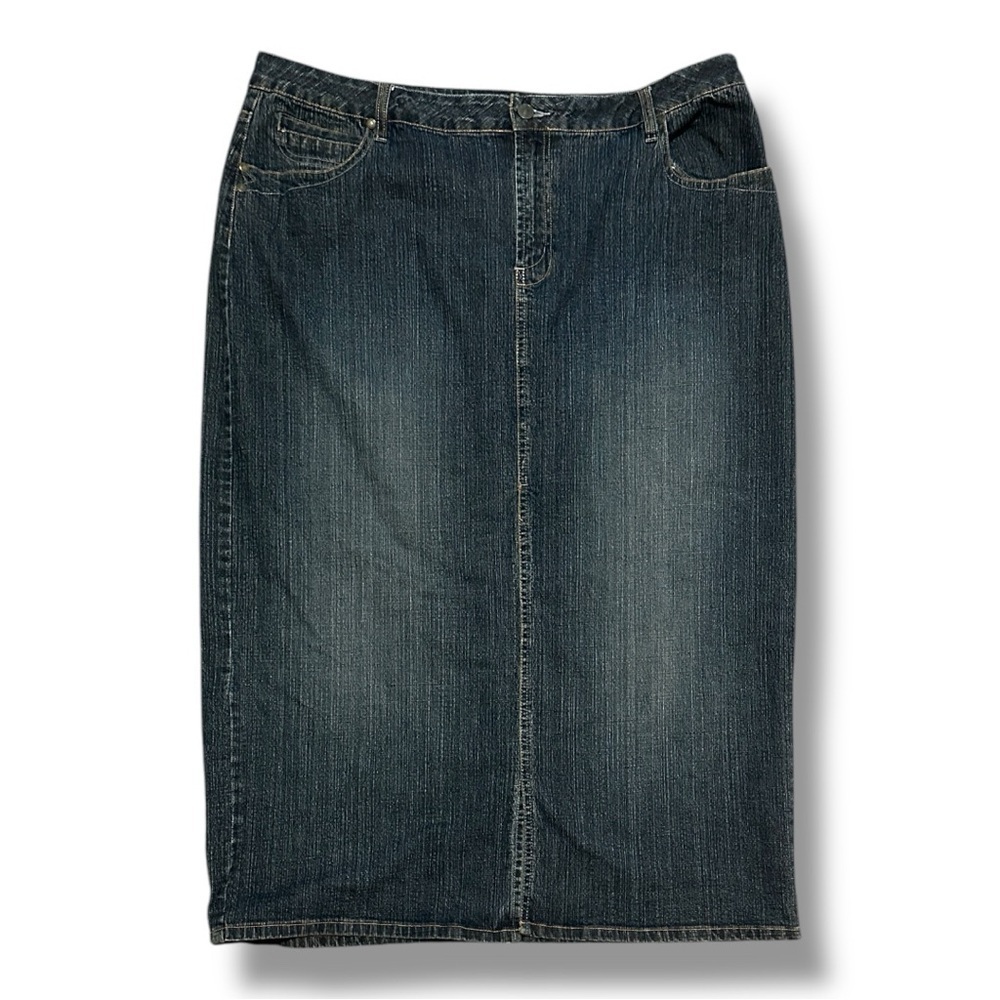 Vintage Y2K Blue Jean Dark Wash Denim Maxi Skirt Juniors Plus Size 21 Boho Chic
